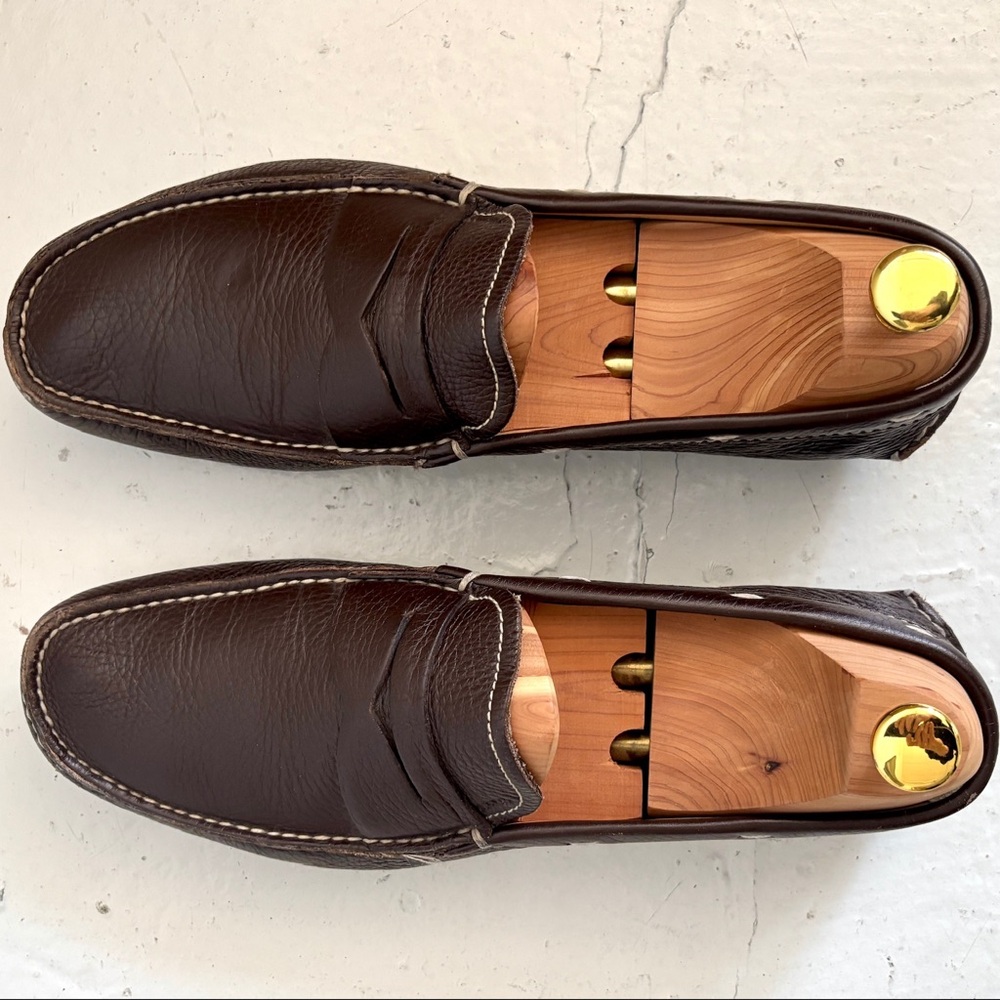 Prada Brown Pebbled Leather Driving Penny Loafers Men’s UK9 US10